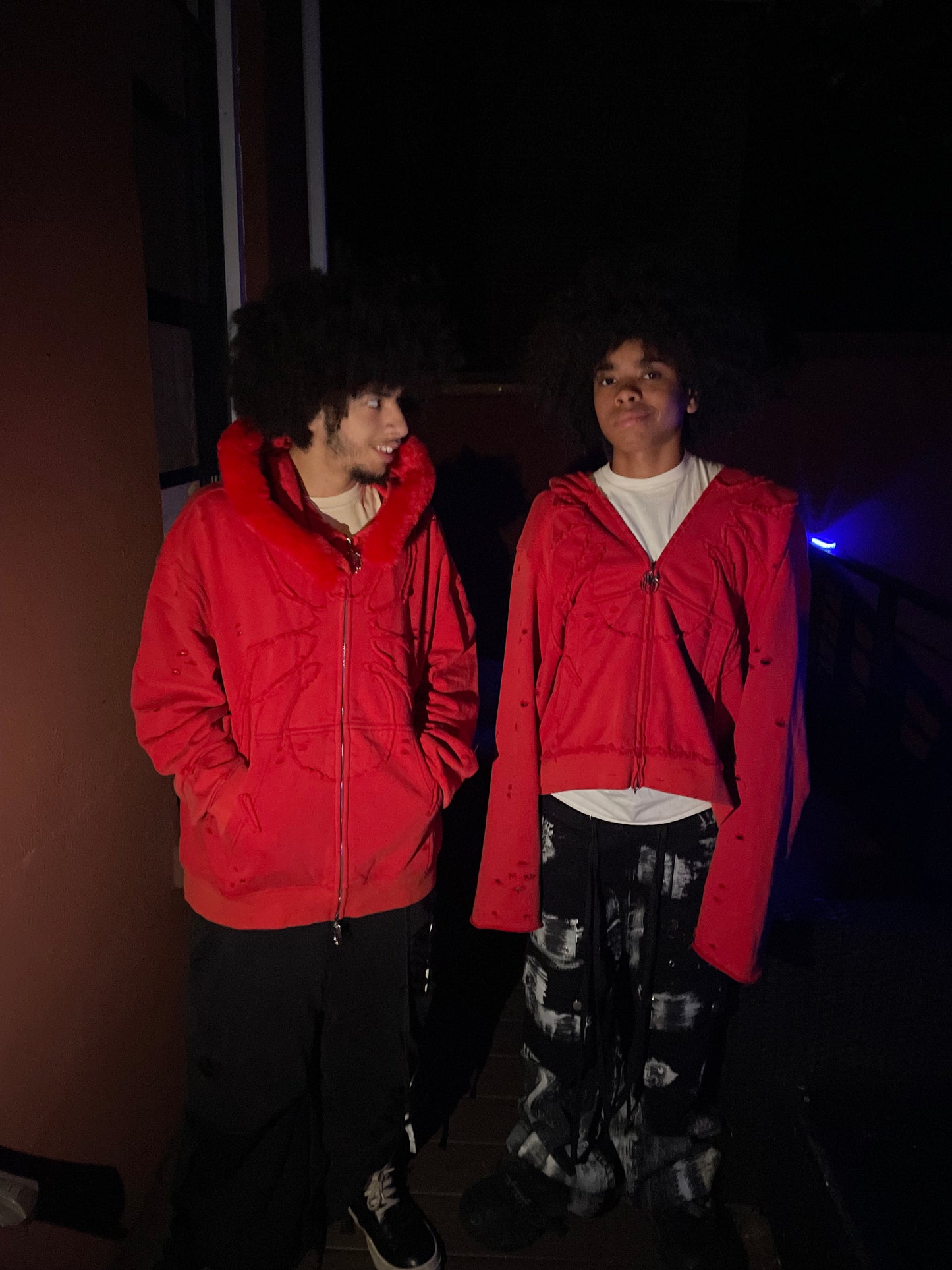 "pain" red fur hoodie