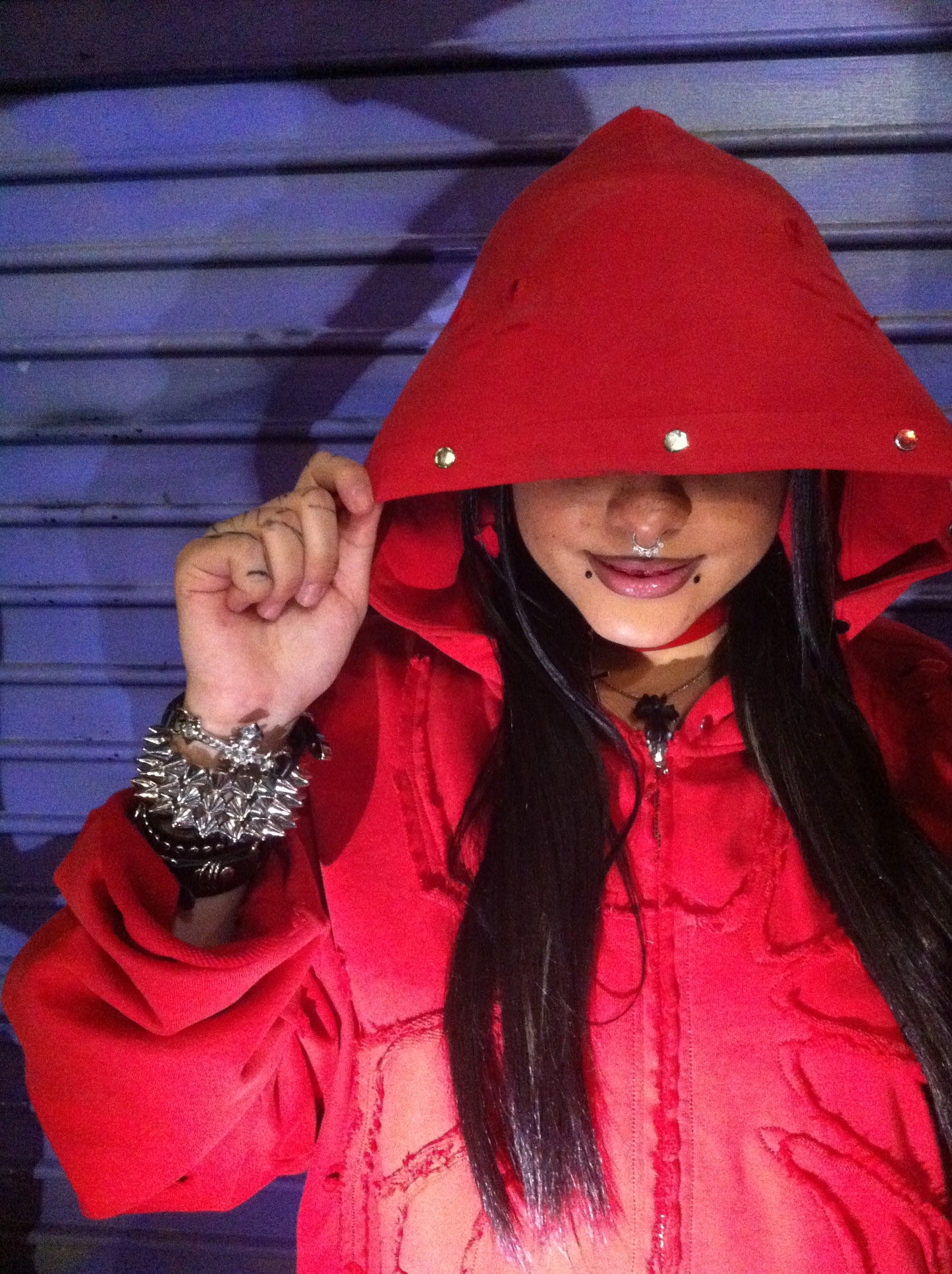 "pain" red fur hoodie