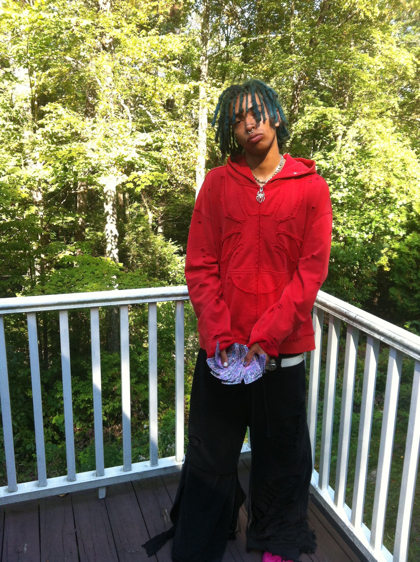 "pain" red fur hoodie