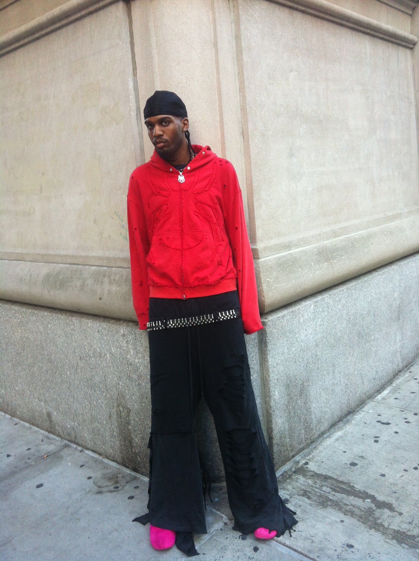 "pain" red fur hoodie