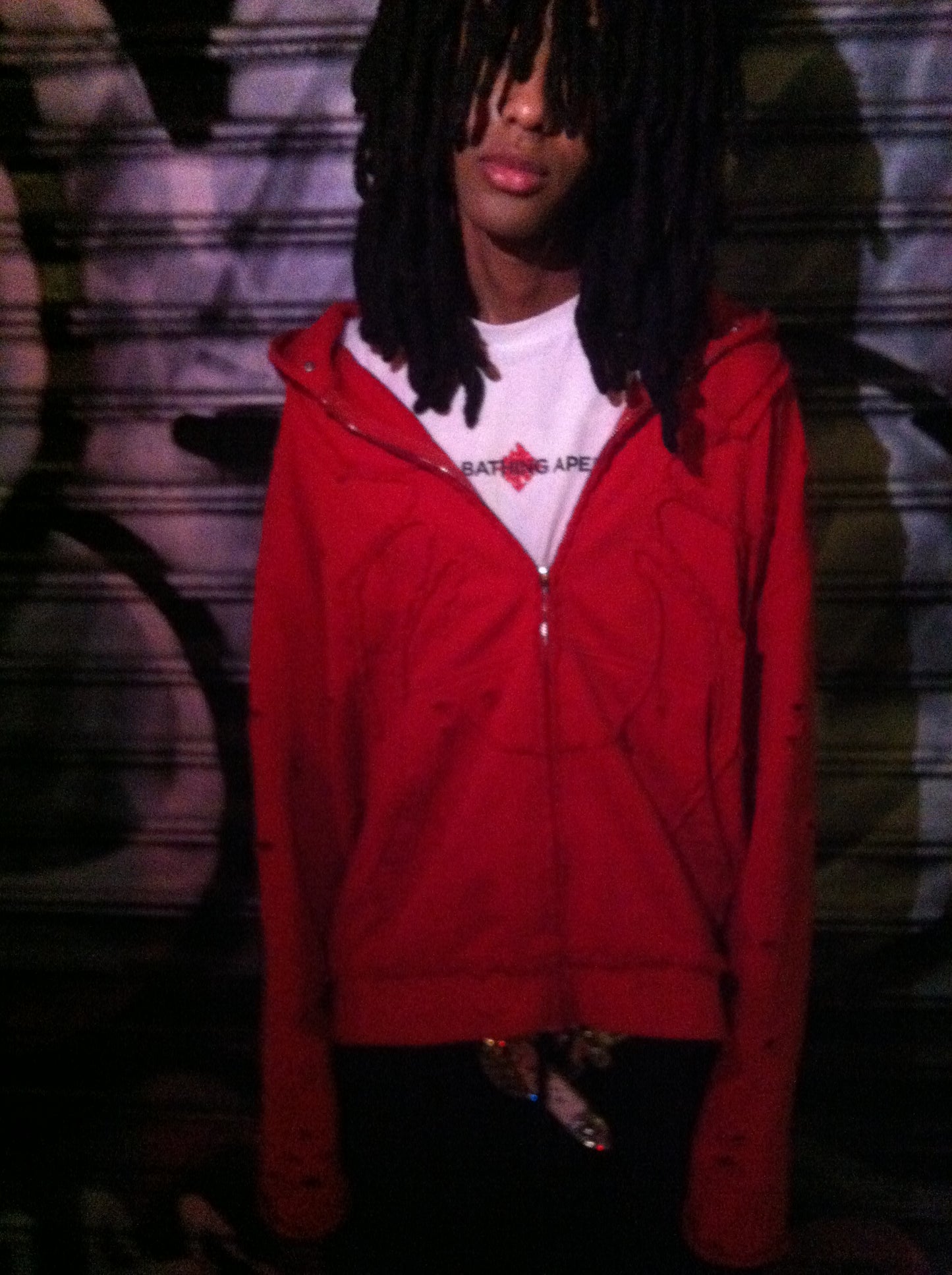 "pain" red fur hoodie