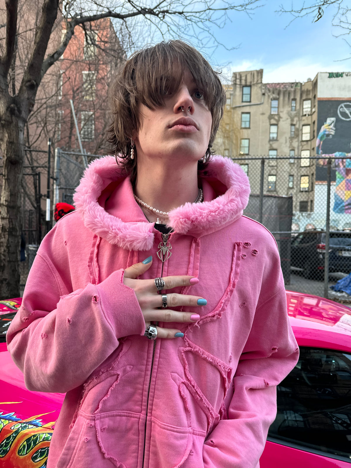 pink hoodie