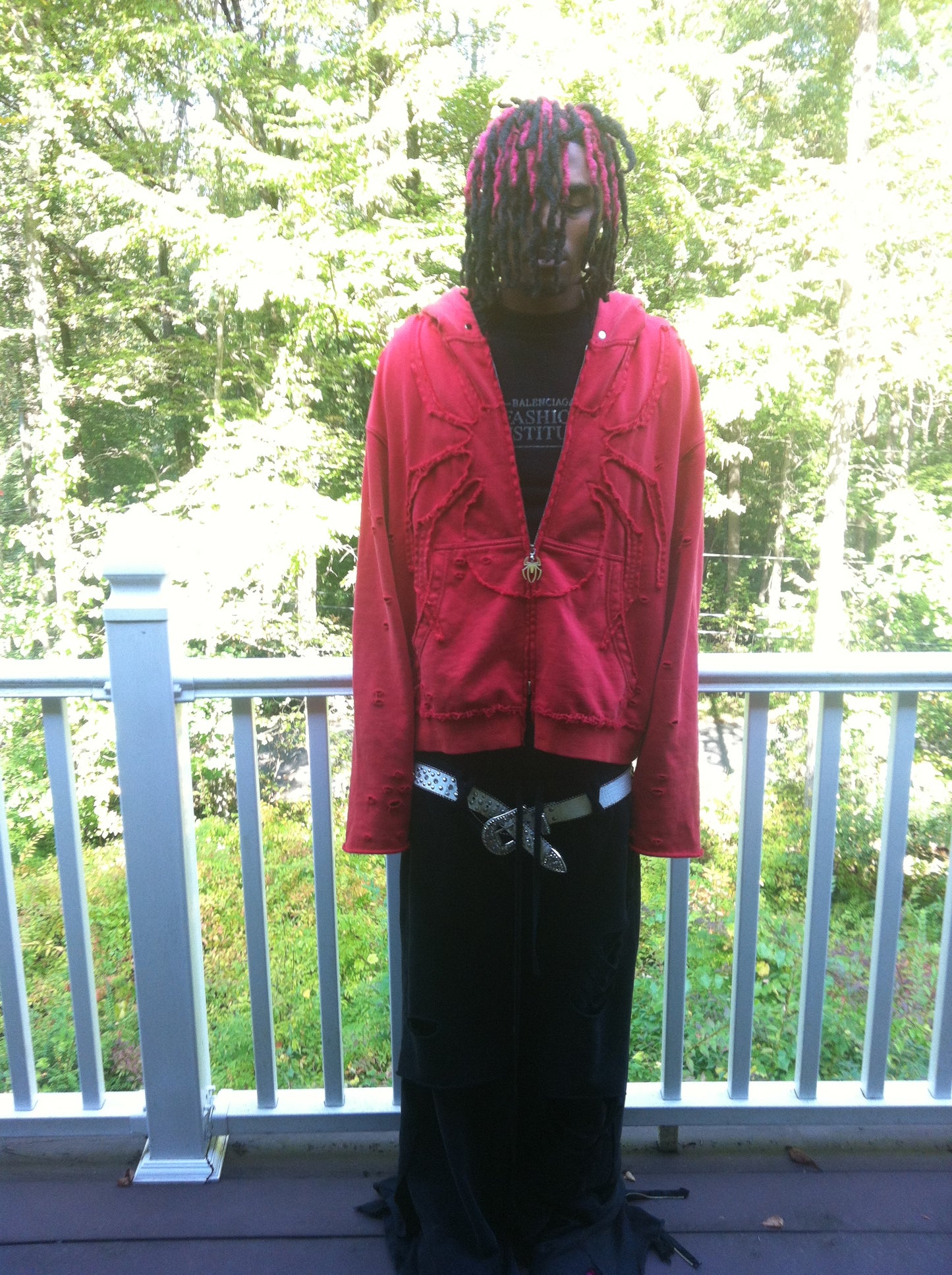 "pain" red fur hoodie