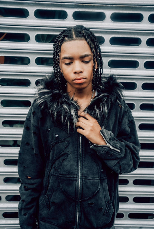 “ryuk” black fur hoodie