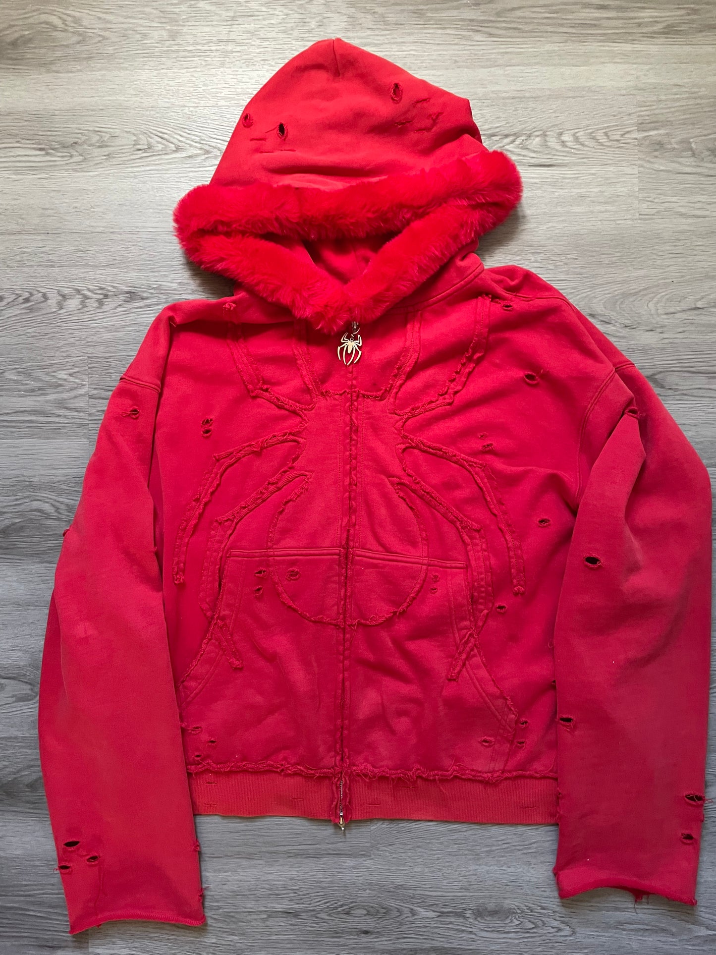 "pain" red fur hoodie