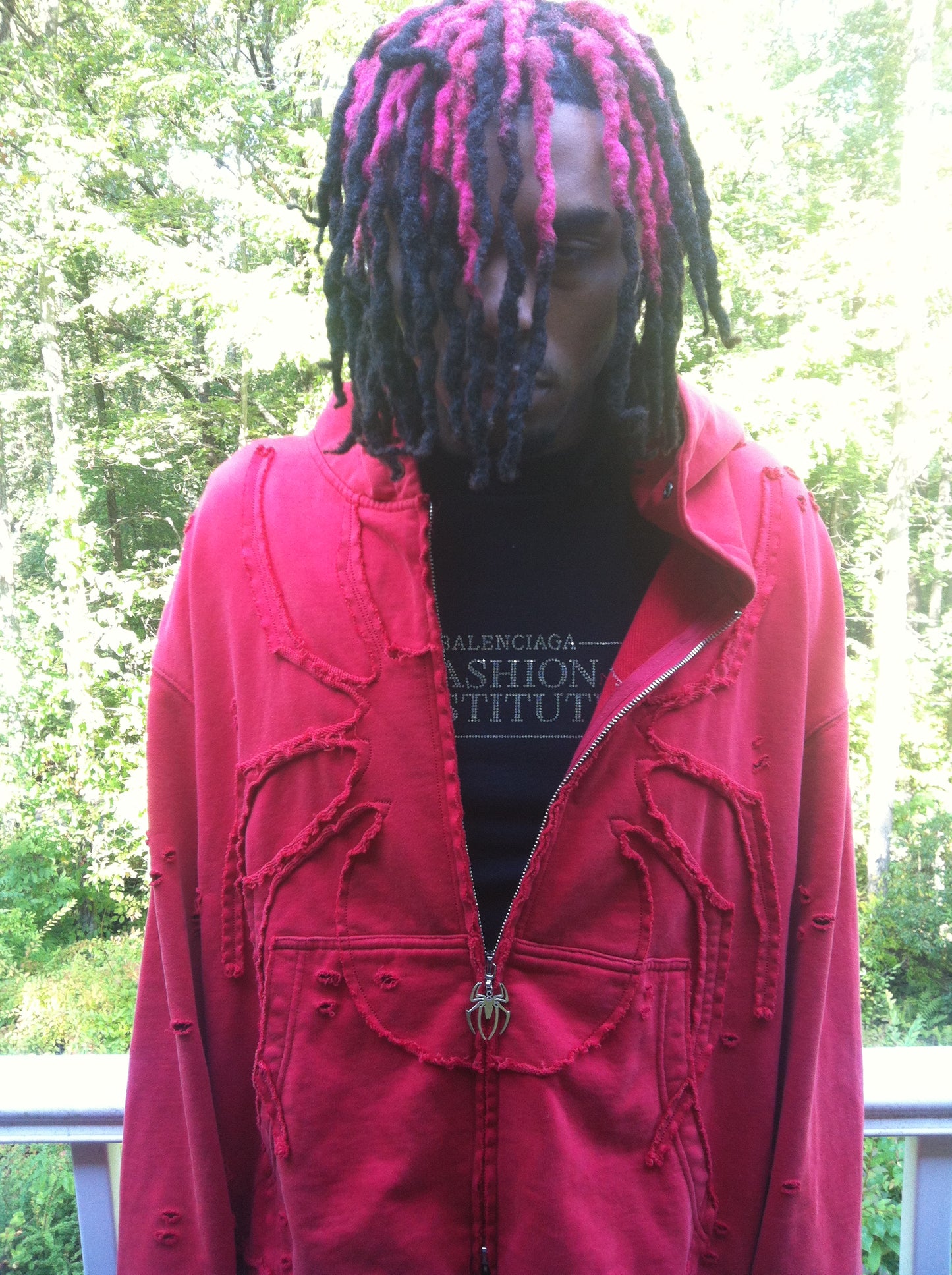 "pain" red fur hoodie