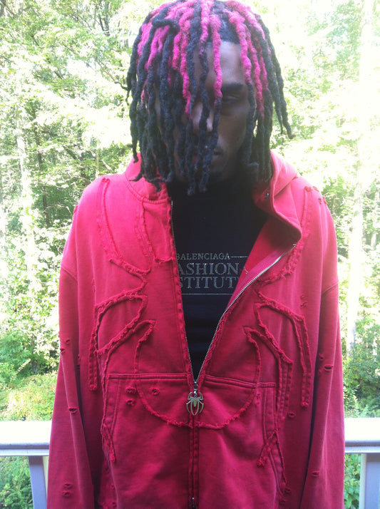 "pain" red fur hoodie