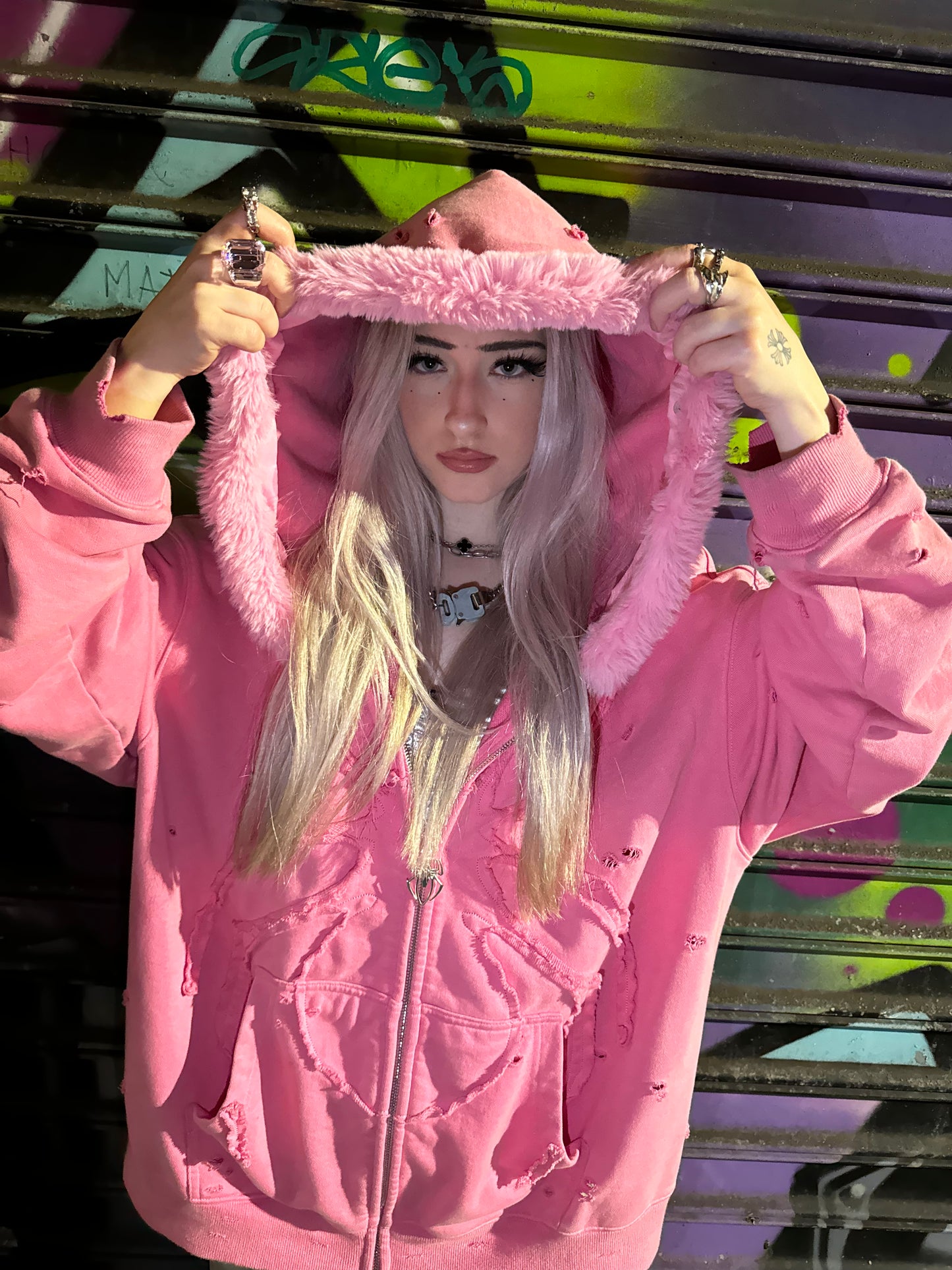 pink hoodie