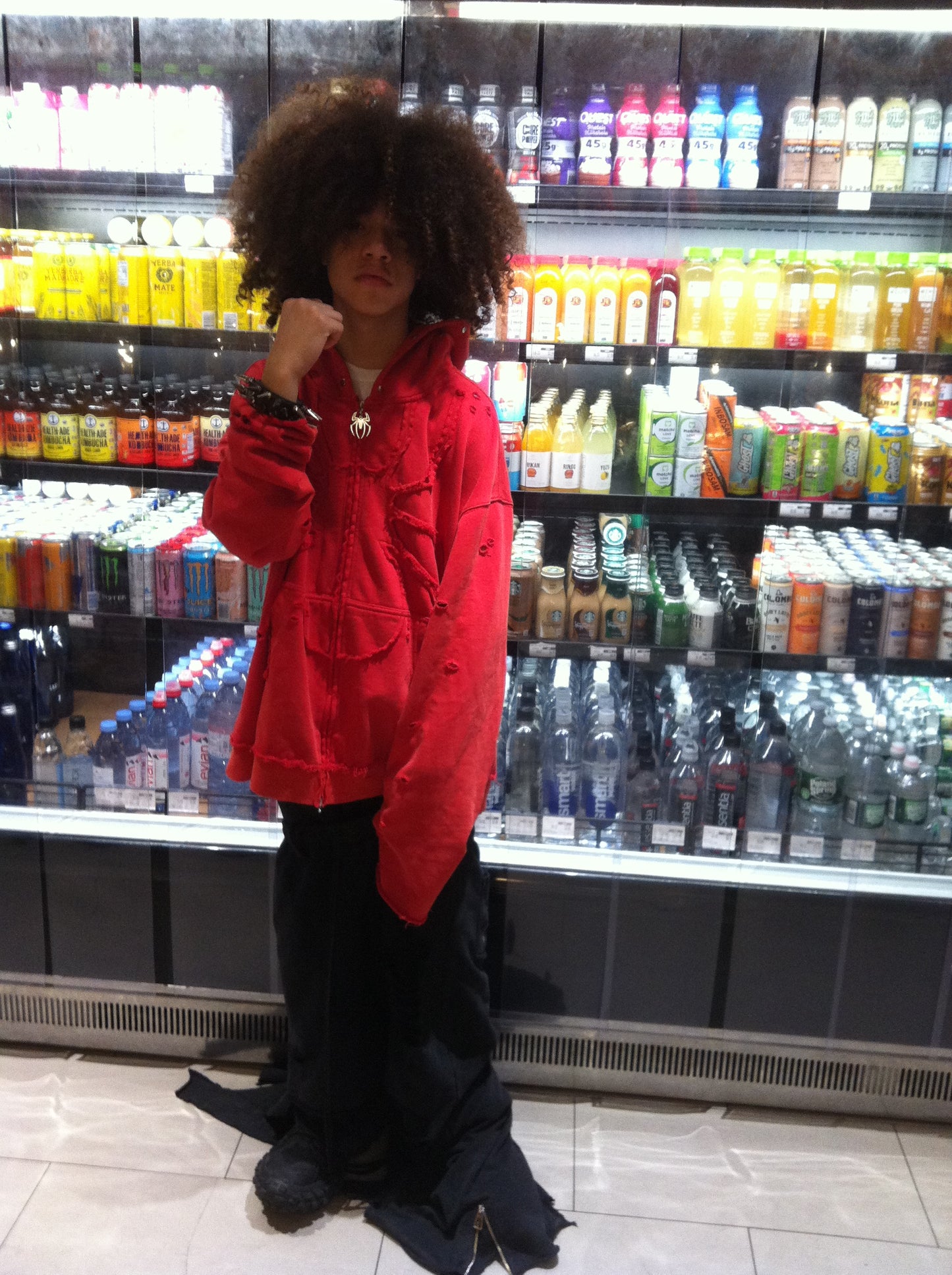 "pain" red fur hoodie