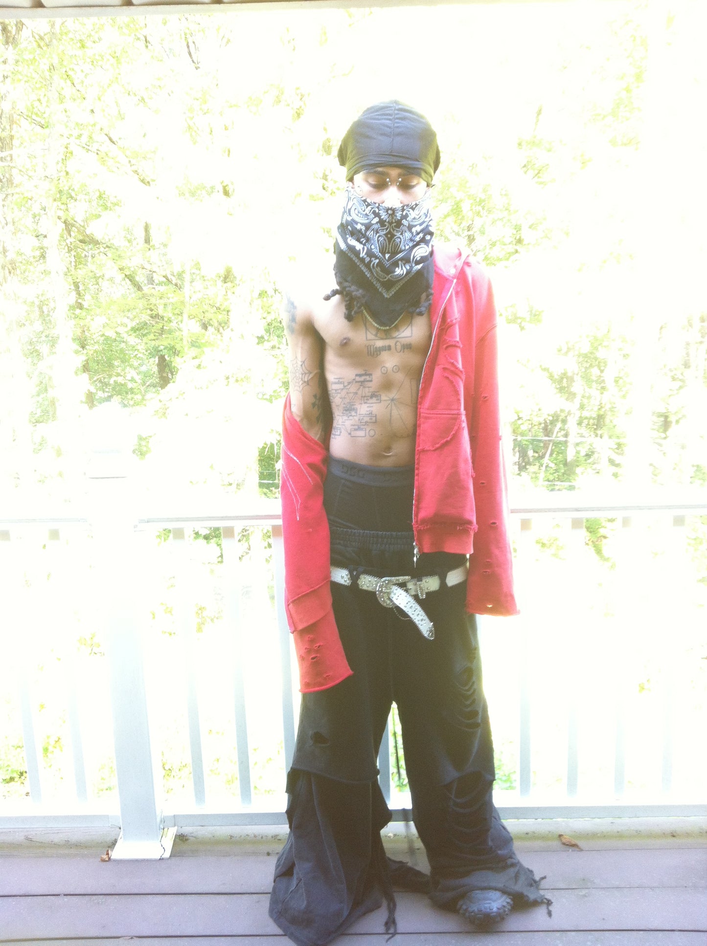 "pain" red fur hoodie